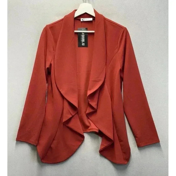 Doublju Women's Brick Red Long Sleeve Open Front Draped Blazer Jacket Size Large - Picture 1 of 5